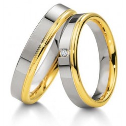 Alliance duo or blanc et jaune & diamant