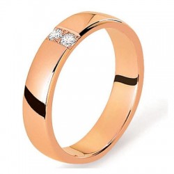 Alliance mariage or rose léger bombé et 2 diamants