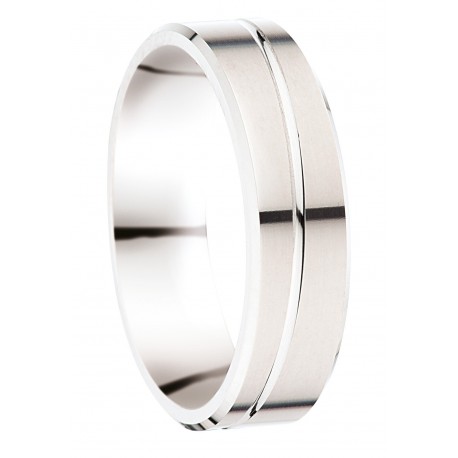 Alliance  ruban plat brossé filet transversal poli Palladium