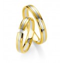 Alliance or jaune & blanc avec diamant duo 585/1000