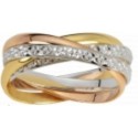 Bague 3 ors 4 anneaux or jaune & rose & blanc diamanté