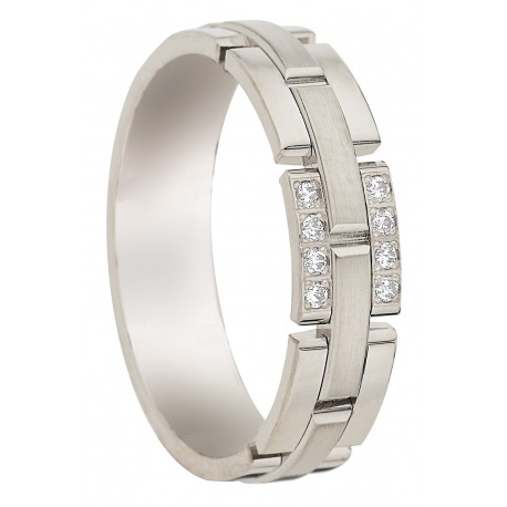 bague Mariage 9 carats serti grain de riz pavé 8 diamants Huber Klein