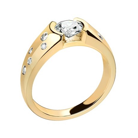 Solitaire or jaune diamants ponce