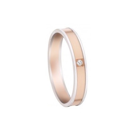 Alliance sertie d?1 diamant ruban or rose brossé Deux ors