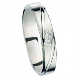 Alliance ruban fantiaisie platine ligne diagonale et diamants