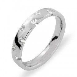 Alliance platine demi tour diamants décalé en quinconce