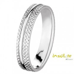 Alliance or blanc 18 carats motifs perlés et anneau poli bombé