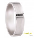 Alliance or blanc satiné 18 ct et 3 diamants noirs