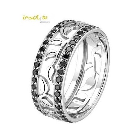 Alliance  Bague Feuille Or Blanc Diamants noirs Insolite alliance
