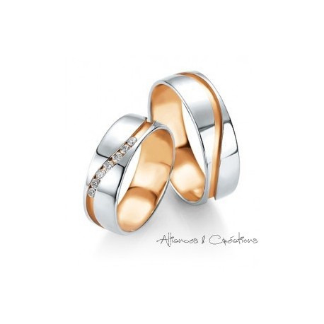 ALLIANCE MARIAGE BREUNING OR BLANC OR ROSE ET DIAMANTS