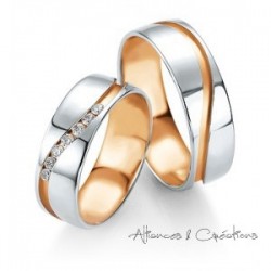 ALLIANCE MARIAGE BREUNING OR BLANC OR ROSE ET DIAMANTS