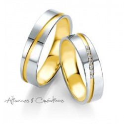 ALLIANCE MARIAGE BREUNING OR BLANC OR JAUNE ET DIAMANTS