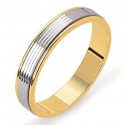 Alliance bicolore anneau or blanc motifs linéaire 18 carats