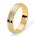 Alliance bicolore homme anneau demi jonc central or blanc 18 carats