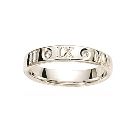 Alliance romaine avec diamant or blanc INSOLITE