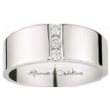 Alliance or blanc brillant et trio de diamants