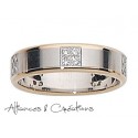 Alliance or blanc et rose & diamant