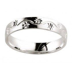 Alliance or blanc diamantée vague