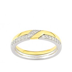 Alliance bicolore 9 ct entrelacée puzzle et diamants