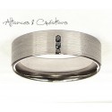 Alliance or blanc brossé 18 ct 3 diamants noirs sur le côté