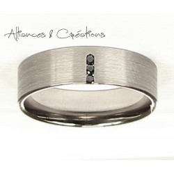 Alliance or blanc brossé diamants noirs  Insolite alliances