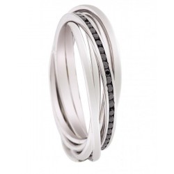 Alliance 5 anneaux or gris dont un serti tour complet diamants noirs