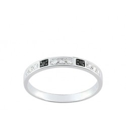 Bague de mariage or blanc 9 ct  diamants blanc et noirs
