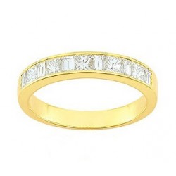 Alliance or jaune 9 ct et demi tour diamants princesses serti rails