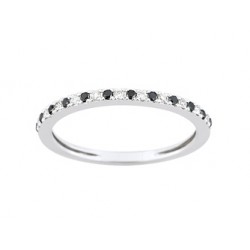 Alliance or blanc demi tour diamants blanc et noirs alternés