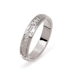 Alliance platine motifs central diamantés