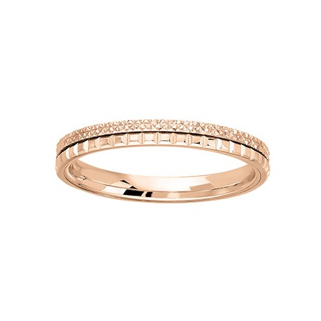 Alliance fantaisie or rose diamanté et anneau motifs carrés