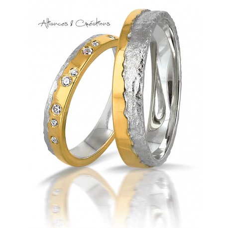 Anneau Bague or Jaune et or blanc Inedit création bijouterie or 18 carats Lyon
