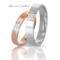 Alliance duo bicolore or rose & blanc avec diamants
