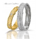 Alliance duo or blanc & diamants bordures irrégulières