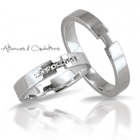 Alliance or en duo blanc diamant Insolite alliance