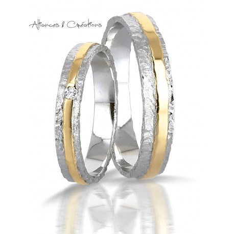 Anneau de mariage inventif gaufrée Duo Or Jaune et diamant