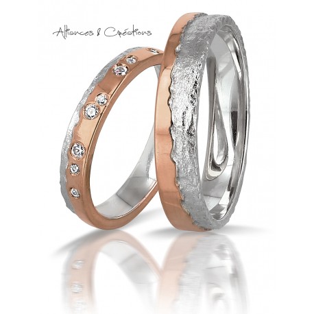 Anneau Bague or Jaune et or blanc Originale or 18 carats Lyon