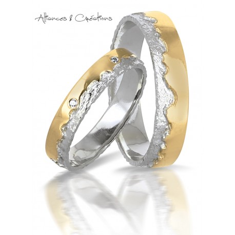 Alliance Duo mariage or Rose et or Blanc Insolite Alliance