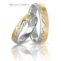 Alliance unique de mariage or jaune et or blanc  et diamants