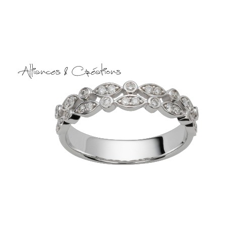 Alliance vintage or blanc et diamants originale