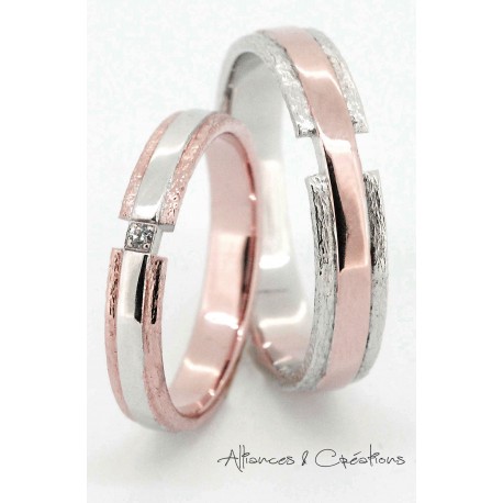 Alliance Bague de Mariage en Or rose or blanc 18 carats et créative RhôneLyon