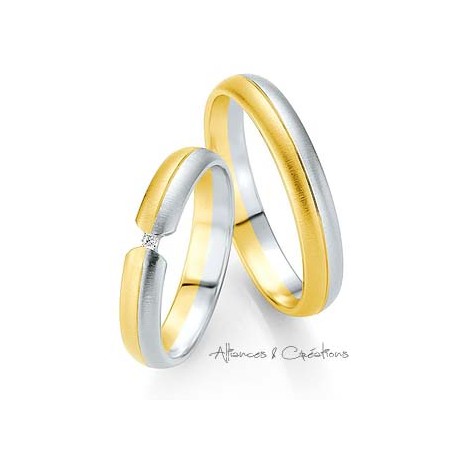 Alliance mariage or jaune or blanc brossée originale