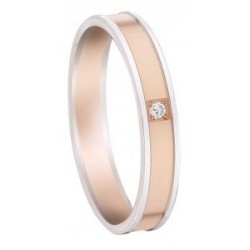 Alliance sertie d?1 diamant ruban or rose brossé Deux ors