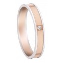 Alliance ruban or rose brossé bordures or blanc et diamant