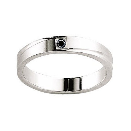 Alliance or blanc lignes diagonales et diamant noir