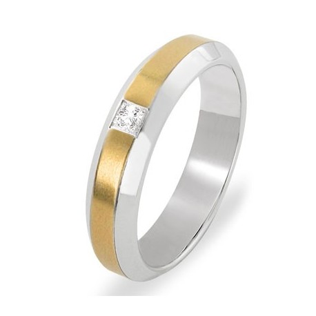 Bague mariage bicolore biseauté or jaune satiné diamant princesse 69
