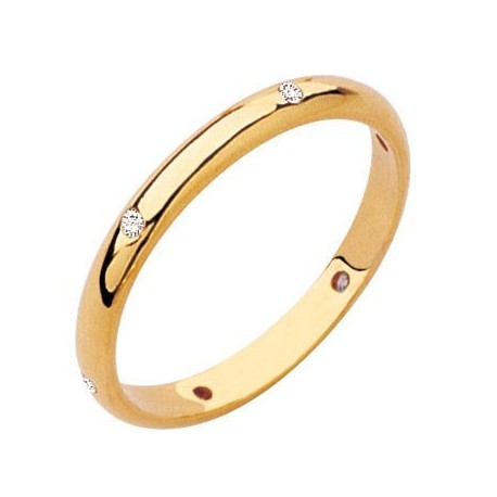 Alliance de mariage demi Jonc or jaune et diamants lyon