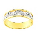 Alliance or jaune or blanc motifs pétales et diamants